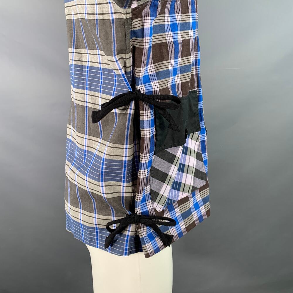 NICHOLAS DALEY Size M Blue Brown Plaid Cotton Side Ties Shirt Jacket - Picture 4 of 10